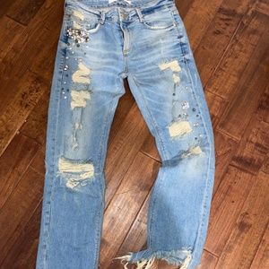 Zara Trafaluc Embellished Denim Pants